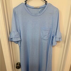 Light Blue Ruffle Sleeve T shirt dress